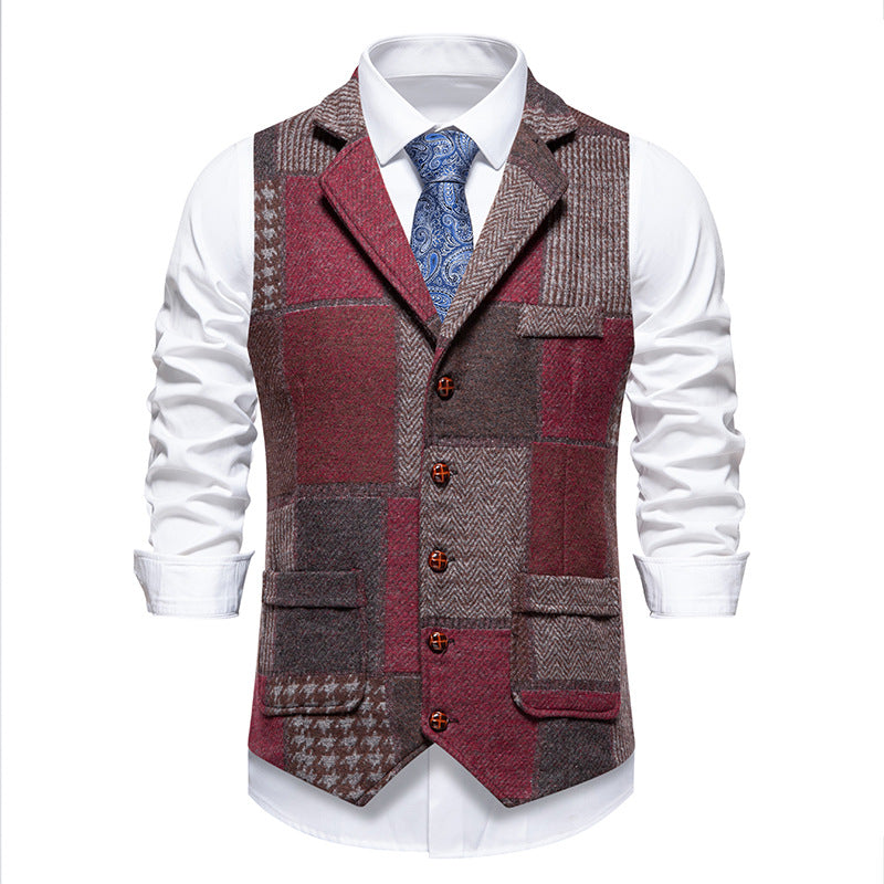 Leo patchwork tweed waistcoat with herringbone pattern
