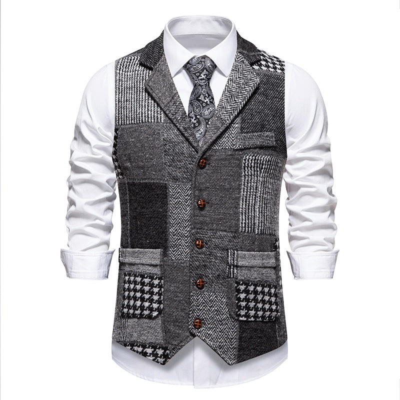 Leo patchwork tweed waistcoat with herringbone pattern