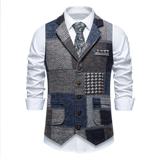 Leo patchwork tweed waistcoat with herringbone pattern