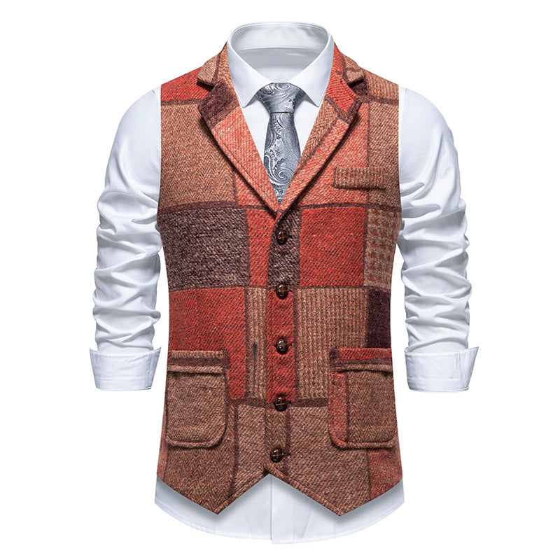Leo patchwork tweed waistcoat with herringbone pattern