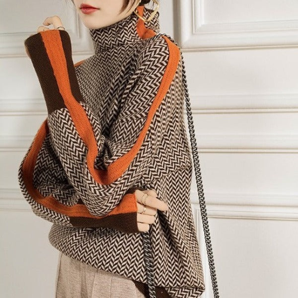 Ellie Turtleneck Sweater with Bold Contrast Stripes