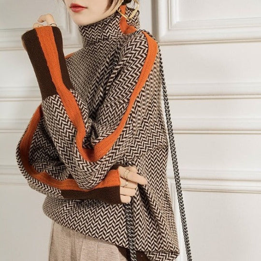 Ellie Turtleneck Sweater with Bold Contrast Stripes