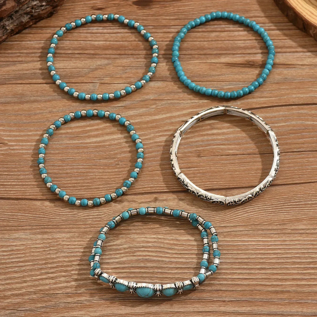Boho Bracelet Set with Turquoise Beads