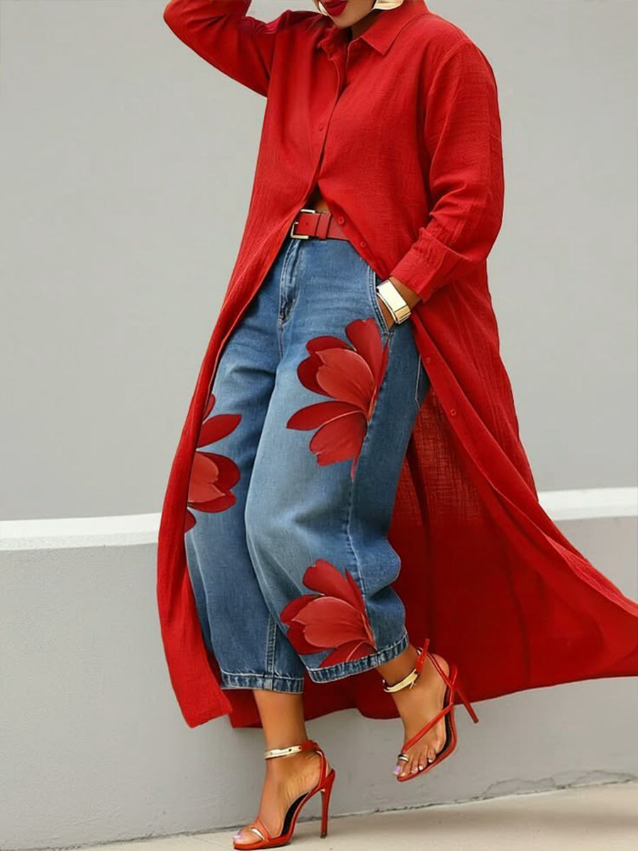 Daniella Linen Dress & Denim Floral Set
